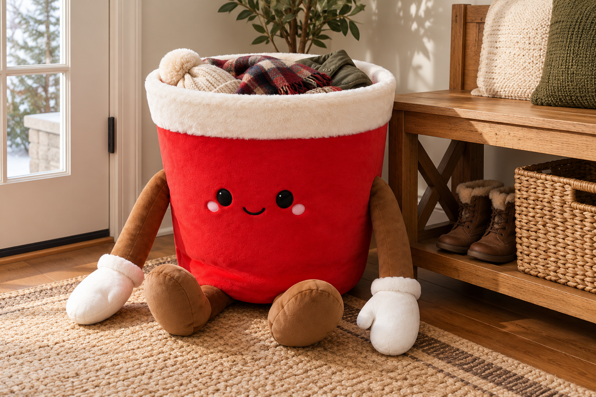 MILOLO holding winter accessories by the entryway